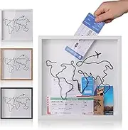 Travel Adventure Archive Shadow Box for Memories, 8x8Inch Concert Travel Ticket Stub Memory Top Loading Shadow Keepsake Box with Slot On Top,Life in a Shadow Box Travel Frame (White)