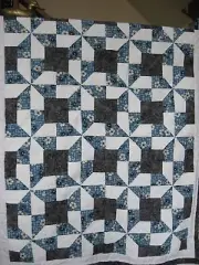 Handmade Patchwork Whirligig/Nelson's Victory Quilt, 49" x 60", Blue & Charcoal
