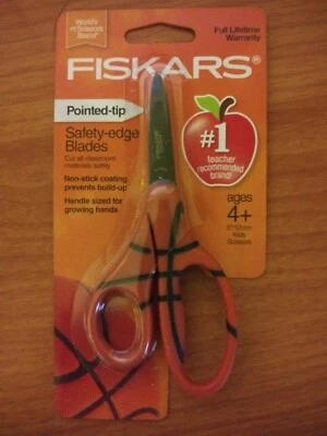 Fiskars 5" Basketball Non Stick Pointed Tip Kids School Safety Scissors NEW