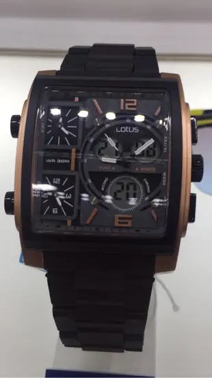 LOTUS新款上市  四地時間造型 石英錶+電子錶-咖啡金