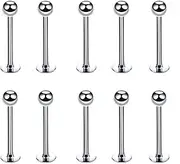 [Tovbmup] 10pcs Steel Titanium Body Jewelry Set - Threadless Push Pin Flat Back Spiral Stud Earrings for Cartilage/Lip/Tragus/Medusa/Helix Piercing - Hypoallergenic Jewelry for Sensitive Skin, Stainless Steel