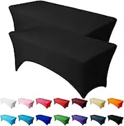 Neween 2 Pack 4FT Table Cloth for Rectangular Universal Fitted Events Stretch Black Table Covers Washable Table Cover Spandex Tablecloth Table Protector for Party, Wedding, Cocktail, Banquet, Festival