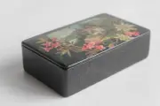 Painted papier-mâché stamp box with a fairy-tale city landscape, 19th...