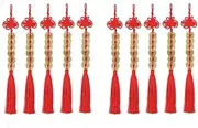 Topxome Retro 6 Coins Red Chinese Knot Copper Feng Shui Wealth Success Lucky Charm Home Car Hanger Decors (Pack of 10)