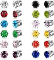 [Spiritlele] 12 Pairs Colors Crystal Stud Earrings Set CZ Magnetic Click on Non Piercing Earrings Pack