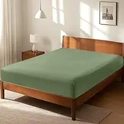 LINENOVA King Single Fitted Sheet – 100% Vintage Washed Cotton - Naturally Soft & Breathable, 40cm Deep Pocket – Khaki Green, 1 Piece