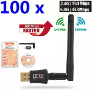 LOT 100 X AC 600Mbps USB WiFi Wireless Adapter Antenna 802.11 Dual Band 2.4/5Ghz