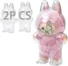 2PCS Intended for Labubu case，Clear Figure Display Bag with Keychain for Doll