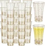 Suclain 100 Pcs Shot Acrylic Cups Bulk Gold Glitter Shot Glasses 1.2 oz Valentine's Party Decoration or Bar Glasses Elegant Clear Tumbler for Spirits and Liquors for Summer Wedding Birthday Supplies