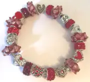 ❤️Authentic Silver PANDORA BRACELET with Red European Charms Beads Pandora Box❤️