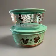 Disney Pyrex Minnie & Mickey Nesting Storage Bowl Set With Lids Christmas 4pc