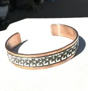 Solid Copper & Sterling Textured Overlay Cuff Bracelet, Navajo Hand Made