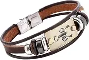 [Tongari] Brown Genuine Leather Zodiac Sign Bracelet for Men Design-Scorpio, Medium, Leather, no gemstone