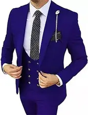 [JEShifangjiusu] Men's 3 Piece Suit Jacket One Button Single Breasted Tuxedo Blazer Formal Wedding Groomsmen Sport Coat Slim Fit Prom Suits Set with Vest Pants, Blue, 4XL