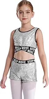 [TiaoBug] Girls Shiny Sequin Hip Hop Dance Outfit Cheerleading Set Street Jazz Performance Costume