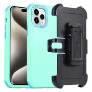 For iPhone 15 Plus Rugged Protective Cover TPU+PC Belt Clip Kickstand Phone Case