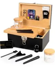 Large Bamboo Box with Combination Lock - Decorative Locking Box with black