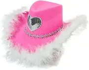 [ａ aternee] Cowboy Hat Cowgirl Hat Decor Cap Portable Feather Brim Headwear Breathable for Performance Engagement Holiday Carnival Party