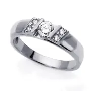 Men 14K White Gold Round 0.5 Carat CZ Wedding Band Ring / Free Gift Box