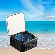 Vintage Vinyl Record Player Bluetooth Speaker, Mini Water Ripple Bluetooth Speaker, Sea Listening Vinyl Small Speakers, Wireless Record Player, Small Record Player for Room Desk (Black)