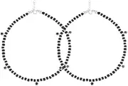 [Tongari] 925 Pure Silver Anklet With Black Crystal & Silver Beads For Women Design-1, Free, Sterling Silver, no gemstone