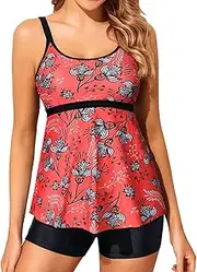 Yonique Two Piece Tankini Bathing Suits for Women Tummy Control Swimsuits with Boy Shorts Modest Swimwear