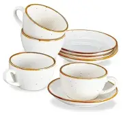 Cappuccino Cups with Saucers, 6.5 oz Espresso Coffee Cups Set of 4 Porcelain
