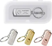 Personalized USB Flash Drive, 50 Pack Custom Swivel Metal Pen Drive USB 2.0 Memory Stick with Keychain, Ideal for Business, Education, Corporation, Photography & Music Studio (128 MB,With Plastic Box)