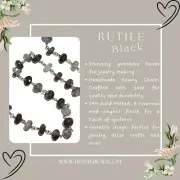 8mm Black Rutile Gemstone Rosary Chain, 24K Gold Plated Spiritual Jewelry Making