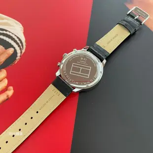 【Tommy Hilfiger】時尚黑面三眼皮革男錶1710527 44mm 現代鐘錶