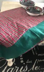 Vtg New DA MILANO Red Green TARTAN PLAID Cotton Tablecloth Holiday 70" SQUARE