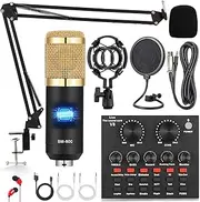 ALPOWL Podcast Equipment Bundle, Audio Interface with All in One Live Sound Card and Condenser Microphone, Perfect for Recording, Broadcasting, Live Streaming (Gold)