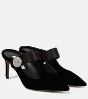 [Aquazzura] Aquazzura Macaron embellished velvet mules AU 6 black