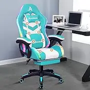 ALFORDSON Gaming Office Chair with 12 RGB LED Lights & 8 Point Massager, PU Leather Racing Computer Chair with Lumbar Support Footrest High Back, Ergonomic Executive Desk Chair Gamer Cyan White