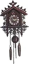 Cuckoo Clock for Wall Traditional Vintage Coo Coo Clock Carved Koo Koo Clock with Pendant Roman Numeral Decorative Density Board Wall Clock for Home Living Room, Dark Black/831