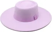 [LJJCSFF] Purple Fedora Hat Fashion Jazz Hat Felt Fedora Hat Wide Brim Flat Top Wedding Dress Hat Elegant Pork Pie Hats for Women Men, Purple
