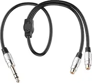 JSADZKJ 1/4" TRS to 2RCA Cable,6.35mm Male to Dual RCA Female Y Splitter Audio Adapter Cable,1/4 inch TRS Stereo Plug to 2Rca Audio Cable for Amplifiers,Speakers 1.64 Ft (6.35MM M to 2RcA F)