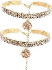 WOONEKY 2pcs Adjustable Rhinestone Dog Necklace with Bells Elegant Bling Pet Collar Accessories for Cats and Dogs Sparkling Neckwear for Special Occasions and Everyday Wear