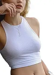 [CandyGifts] Stretchy Crop Tank Tops for Women, White Basic Cutoff Cami Top for Girls