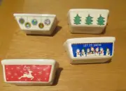 New 4 Mini loaf pans stoneware, christmas theme 2"x3"x5"
