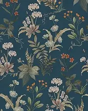 Dark Blue Floral Drawer Liner Peel and Stick Contact Paper self Adhesive Wallpaper Removable Vinyl Decorative Shelf Drawer Liner (Dark Blue, 118 inch x 17.4 inch)