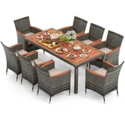 Costway Outdoor Acacia Wood 9 Pieces Wicker Dining Conversation Set for Garden, Yard