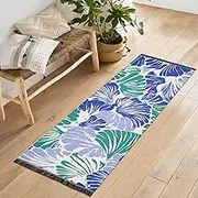 XYMZR Washable Runner Rug Flower Green Blue 2’ x 6’ Non-Slip Runner Rug for Hallways Entryway Bedroom Living Room Floor Carpet - Soft Thin Mat for Family Pet