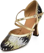[Minishion] Women's TH135 Sequin Cross Strap Pleather Wedding Ballroom Latin Taogo Dance Pumps Shoes