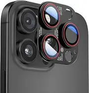 KISMER Ultimate Camera Lens Protector for iPhone 14/15/16 Pro & Pro Max - Tempered Glass & Aluminum Guard for iPhone 16 Pro Max Camera Cover with Unique Laser-Etched Lens Specs, Black-red