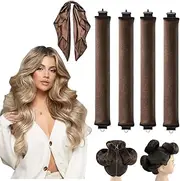 NEDLON 4-5PCS Heatless Hair Curler, Flexible Satin Heatless Long Hair Rollers,Soft Hair Roller for Sleeping， Hair Curlers No Heat for All Hairs Types (Brown, 5 Pack (Including silk scarf))
