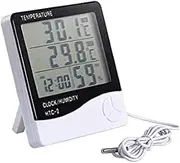Digital Indoor Outdoor Thermometer Hygrometer Meter Temperature Humidity Monitor with LCD Screen Alarm Clock, 1meter Probe Cord for Bedroom/Home/Office/Hotel/Basement