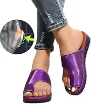 [MDERTEC] Sandals Women Comfy Platform Sandal Orthotic Shoes PU Leather Flat Sole Big Toe Foot Correction Sandals Orthopedic Bunion Corrector Slides for Family and Friends (2 41)