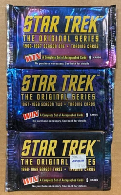SEASON 1-2-3 FLEER STAR TREK SKYBOX ORIGINAL SERIES TRADING CARD PACKS -3 PACKS