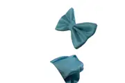 Mens Sky Blue Plain Coloured Checkered Bow Tie & Matching Pocket Square Set